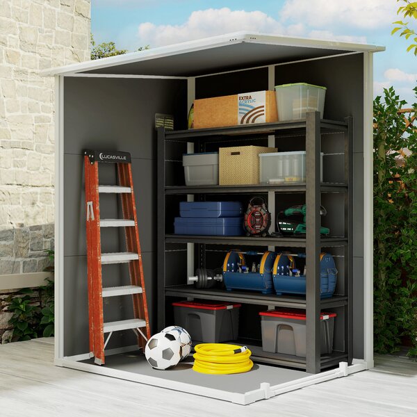 Outsunny 4 x 5ft Lean-To Shed, All-Weather Storage with Windows, Lockable Door, Built-in Vent & Plastic Roof, Grey Aosom UK