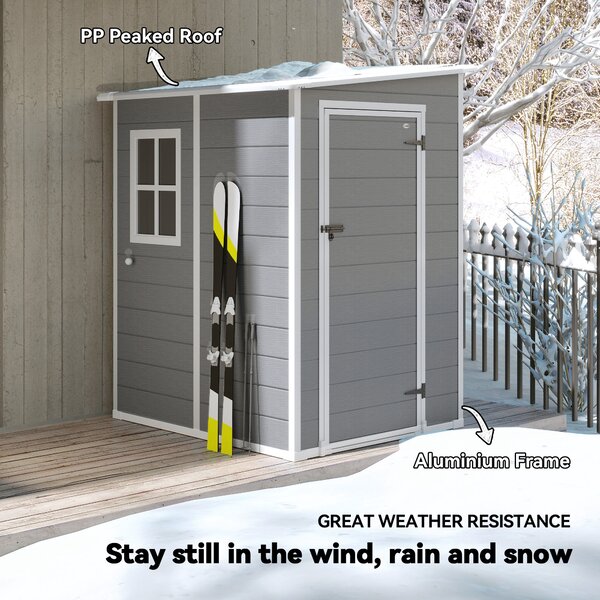 Outsunny 4 x 5ft Lean-To Shed, All-Weather Storage with Windows, Lockable Door, Built-in Vent & Plastic Roof, Grey Aosom UK