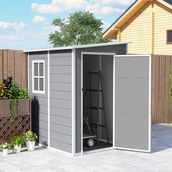 Outsunny 4 x 5ft Lean-To Shed, All-Weather Storage with Windows, Lockable Door, Built-in Vent & Plastic Roof, Grey Aosom UK