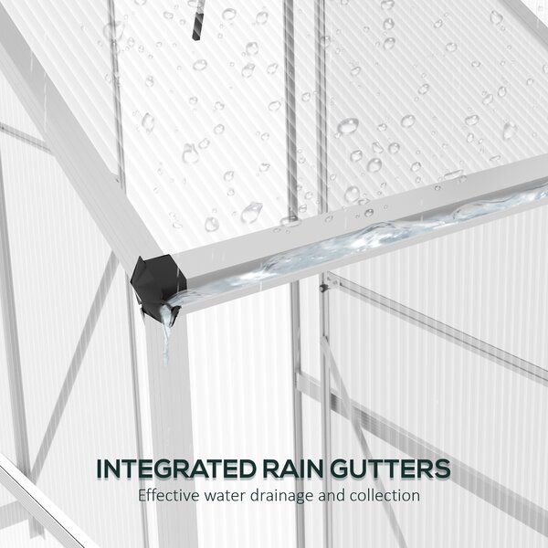 Outsunny Materials Greenhouse Polycarbonate, Walk-In Green House with Rain Gutter, Sliding Door, Window, Foundation, 6 x 2.5ft, Silver Aosom UK