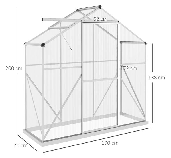 Outsunny Materials Greenhouse Polycarbonate, Walk-In Green House with Rain Gutter, Sliding Door, Window, Foundation, 6 x 2.5ft, Silver Aosom UK