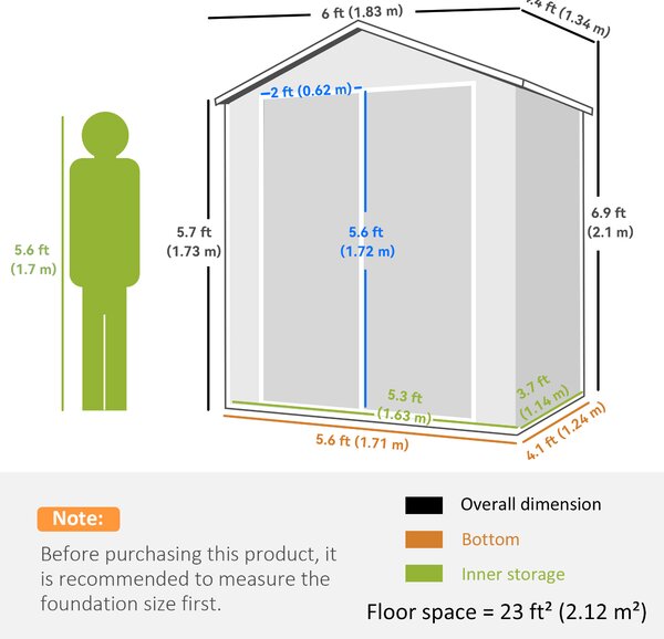 Outsunny 6 x 4.5ft Outdoor Storage Shed for Small Terraced Gardens, with Vent, Plastic Roof and Lockable Doors, Low Maintenance, Grey Aosom UK