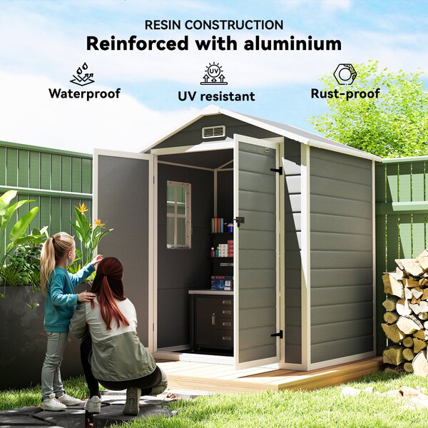 Outsunny 6 x 4.5ft Outdoor Storage Shed for Small Terraced Gardens, with Vent, Plastic Roof and Lockable Doors, Low Maintenance, Grey Aosom UK