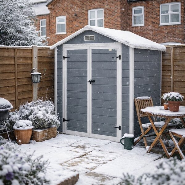 Outsunny 6 x 4.5ft Outdoor Storage Shed for Small Terraced Gardens, with Vent, Plastic Roof and Lockable Doors, Low Maintenance, Grey Aosom UK