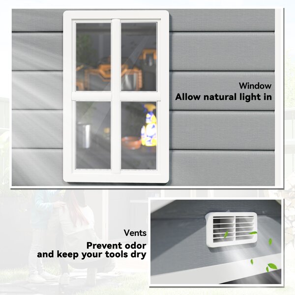 Outsunny 6 x 4.5ft Outdoor Storage Shed for Small Terraced Gardens, with Vent, Plastic Roof and Lockable Doors, Low Maintenance, Grey Aosom UK