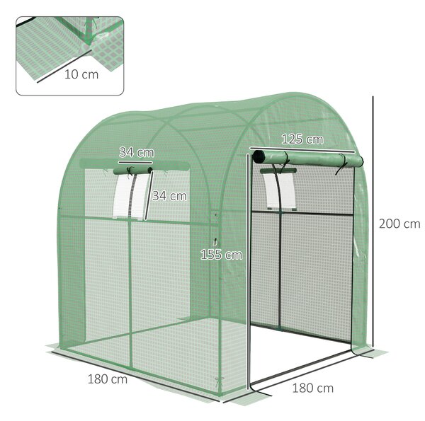 Outsunny Greenhouse and Polytunnels w/ Three-layer Plastic Cover, Walk-in Grow House w/ Doors & Mesh Windows, 1.8x1.8x2m, Green Aosom UK