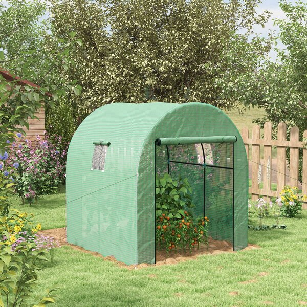 Outsunny Greenhouse and Polytunnels w/ Three-layer Plastic Cover, Walk-in Grow House w/ Doors & Mesh Windows, 1.8x1.8x2m, Green Aosom UK