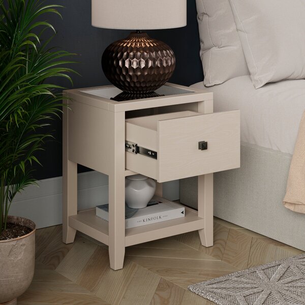 Malone 1 Drawer Slim Bedside Table, Warm Grey