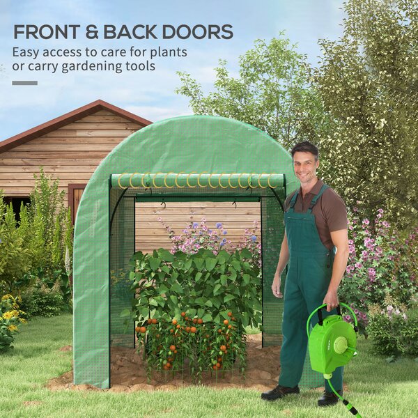 Outsunny Greenhouse and Polytunnels w/ Three-layer Plastic Cover, Walk-in Grow House w/ Doors & Mesh Windows, 1.8x1.8x2m, Green Aosom UK