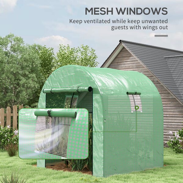 Outsunny Greenhouse and Polytunnels w/ Three-layer Plastic Cover, Walk-in Grow House w/ Doors & Mesh Windows, 1.8x1.8x2m, Green Aosom UK