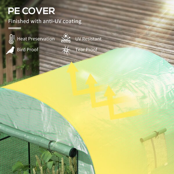 Outsunny Greenhouse and Polytunnels w/ Three-layer Plastic Cover, Walk-in Grow House w/ Doors & Mesh Windows, 1.8x1.8x2m, Green Aosom UK