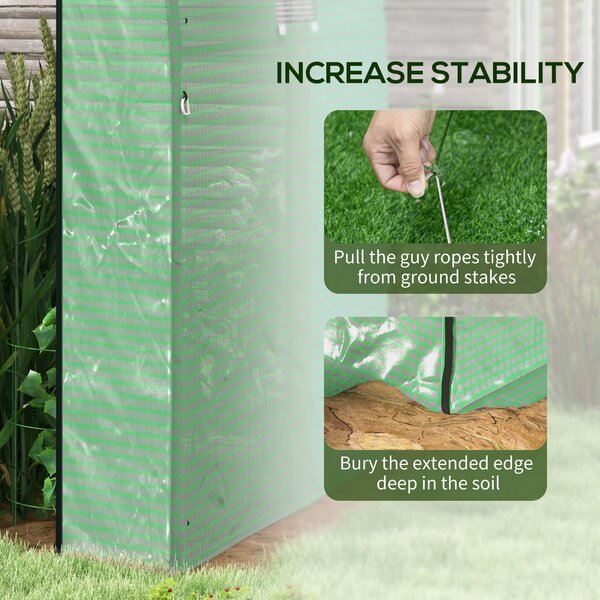Outsunny Greenhouse and Polytunnels w/ Three-layer Plastic Cover, Walk-in Grow House w/ Doors & Mesh Windows, 1.8x1.8x2m, Green Aosom UK