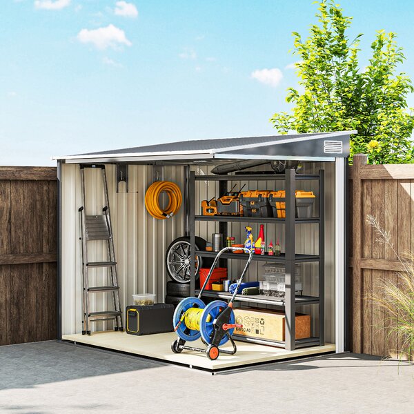 Outsunny 7 x 5ft Galvanised Metal Shed, with Sliding Door - Dark Grey