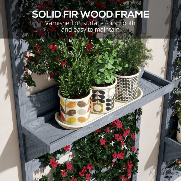 Outsunny Wall Mounted Plant Stands Set of 2, Fir Wood Flower Stand with Shelves and Slatted Trellis for Patio, Balcony, Porch Aosom UK