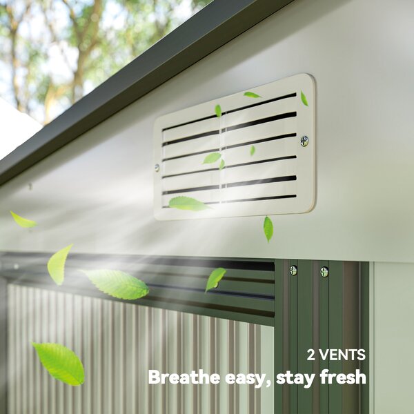 Outsunny 5 x 7FT Galvanised Metal Shed with Foundation, Lean to Tool Garden Shed with Sliding Doors and 2 Vents, White