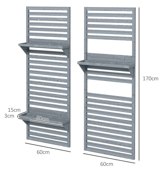 Outsunny Wall Mounted Plant Stands Set of 2, Fir Wood Flower Stand with Shelves and Slatted Trellis for Patio, Balcony, Porch Aosom UK