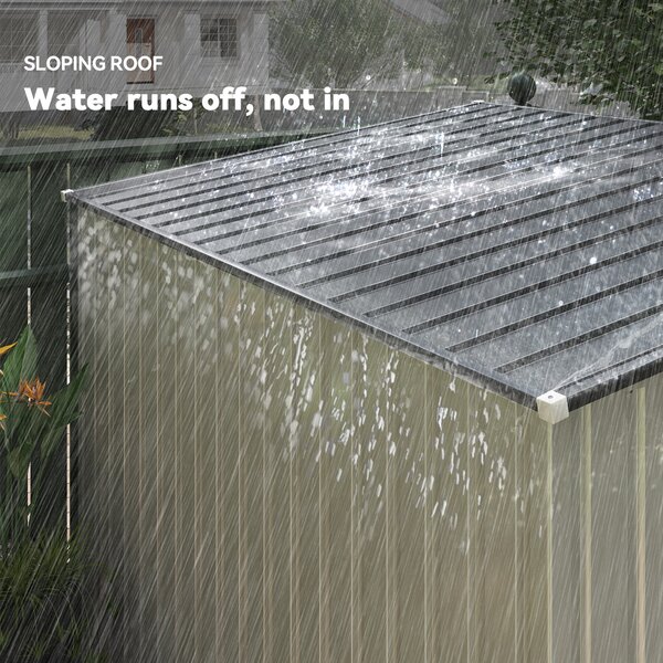 Outsunny 5 x 7FT Galvanised Metal Shed with Foundation, Lean to Tool Garden Shed with Sliding Doors and 2 Vents, White