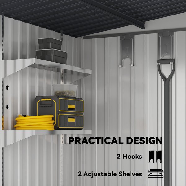 Outsunny 5 x 7FT Galvanised Metal Shed with Foundation, Lean to Tool Garden Shed with Sliding Doors and 2 Vents, White