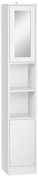 Kleankin Tall Bathroom Storage Cabinet with Mirror, Narrow Freestanding Floor Cabinet with Adjustable Shelves