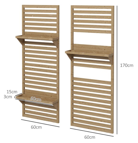 Outsunny Wall Mounted Plant Stands Set of 2, Fir Wood Flower Stand with Shelves and Slatted Trellis for Patio, Balcony, Porch