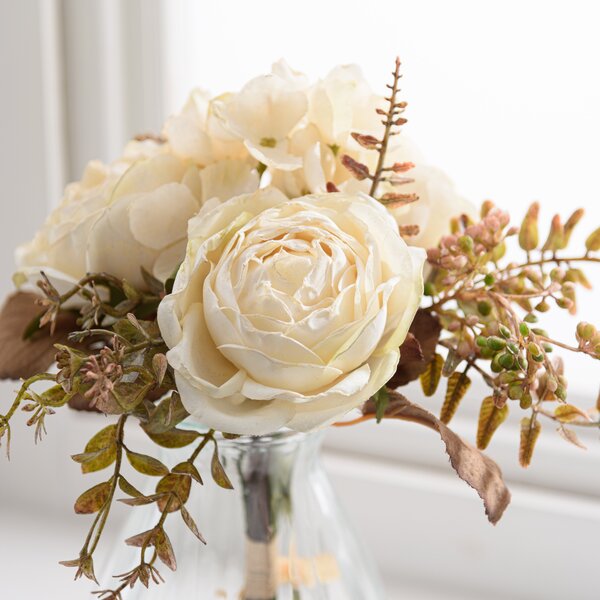 Artificial Dried Rose Bouquet in Glass Vase