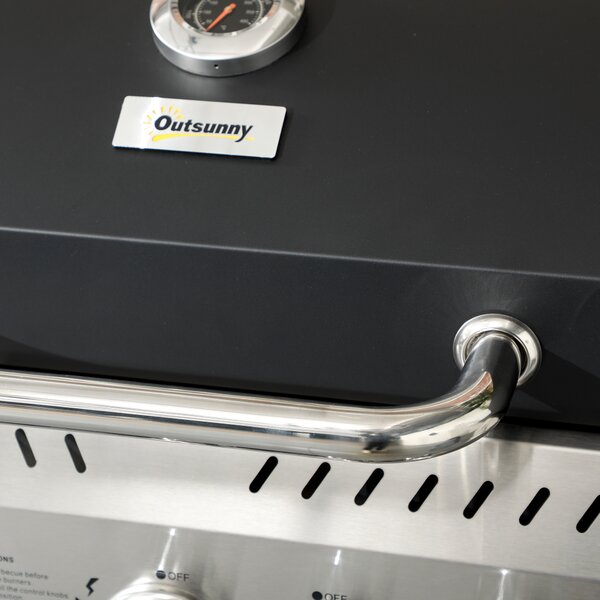 Outsunny Galvanised Steel 3+1 Gas Burner BBQ Grill Trolley, Black Aosom UK