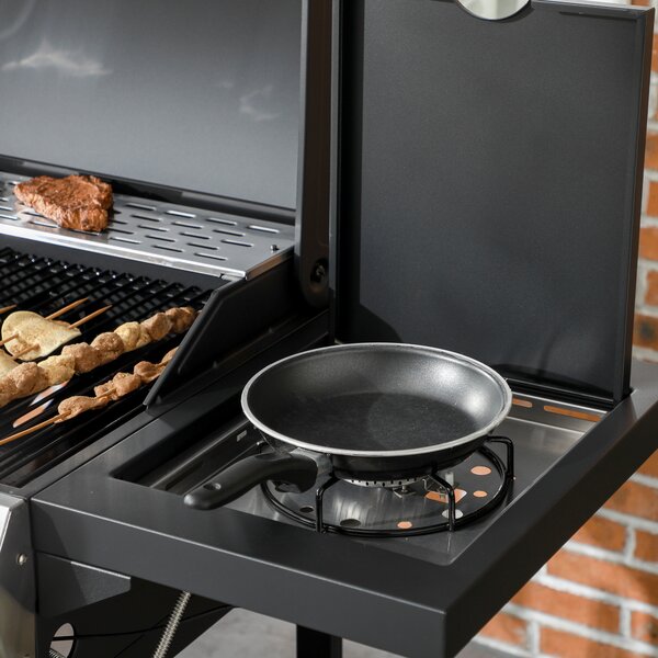 Outsunny Galvanised Steel 3+1 Gas Burner BBQ Grill Trolley, Black Aosom UK