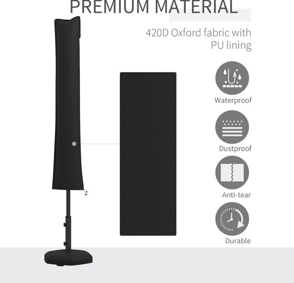Outsunny Parasol Cover, Cantilever Umbrella Cover, Banana Umbrella Cover with Zipper for Outdoor Garden, Patio, Black