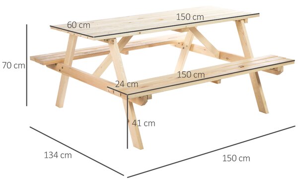 Outsunny 4-Seater Wooden Picnic Table, Outdoor Garden Bench with Parasol Cutout, 150cm, Durable Aosom UK