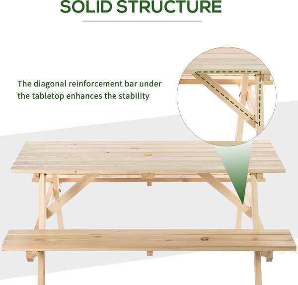 Outsunny 4-Seater Wooden Picnic Table, Outdoor Garden Bench with Parasol Cutout, 150cm, Durable Aosom UK
