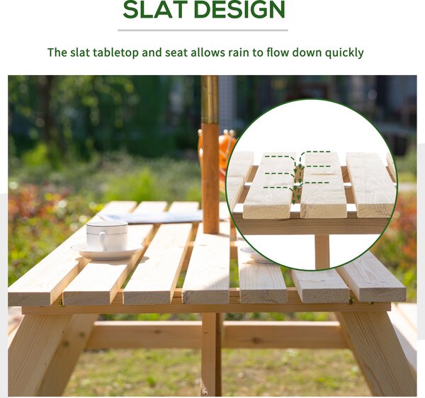 Outsunny 4-Seater Wooden Picnic Table, Outdoor Garden Bench with Parasol Cutout, 150cm, Durable Aosom UK