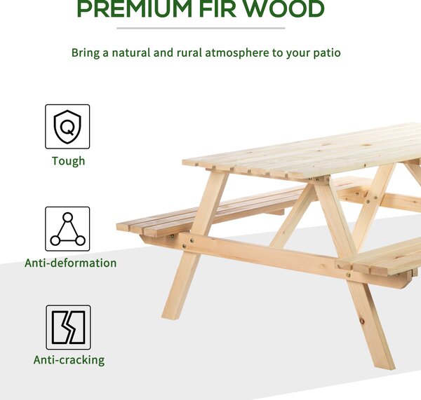 Outsunny 4-Seater Wooden Picnic Table, Outdoor Garden Bench with Parasol Cutout, 150cm, Durable Aosom UK