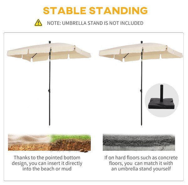 Outsunny Rectangular Parasol: Aluminium Patio Umbrella with Tilt, 2M x 1.25M, Beige