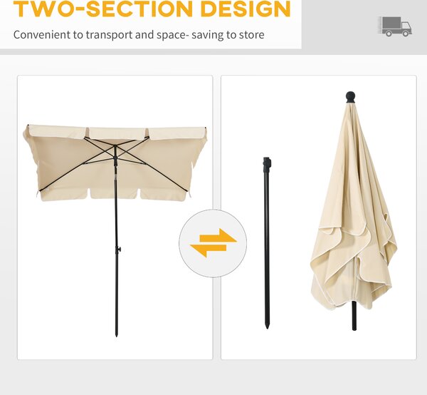 Outsunny Rectangular Parasol: Aluminium Patio Umbrella with Tilt, 2M x 1.25M, Beige