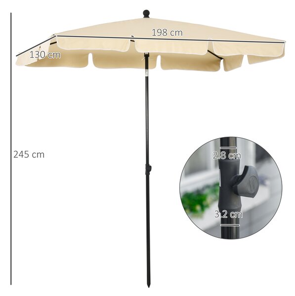 Outsunny Rectangular Parasol: Aluminium Patio Umbrella with Tilt, 2M x 1.25M, Beige