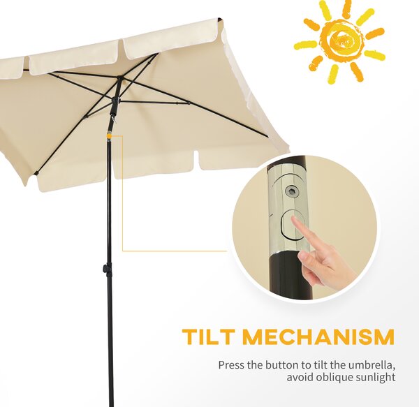 Outsunny Rectangular Parasol: Aluminium Patio Umbrella with Tilt, 2M x 1.25M, Beige