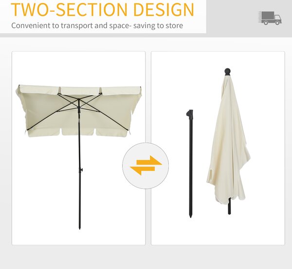 Outsunny Aluminium Sun Parasol, Garden Patio Umbrella with Tilt Mechanism, 2M x 1.25M, Cream White Aosom UK