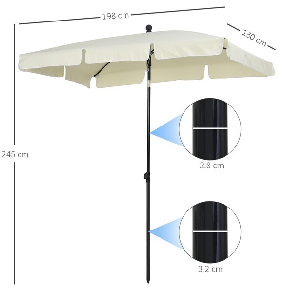 Outsunny Aluminium Sun Parasol, Garden Patio Umbrella with Tilt Mechanism, 2M x 1.25M, Cream White Aosom UK