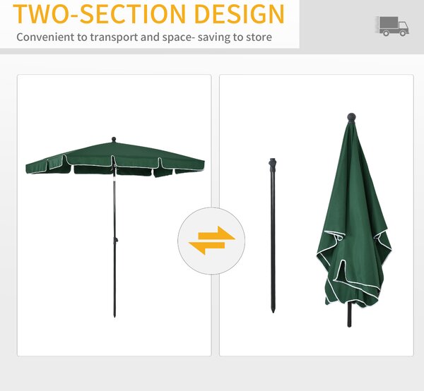 Outsunny Aluminous Rectangular Parasol: Tilting Patio Sunshade, 2M x 1.25M, Verdant Green