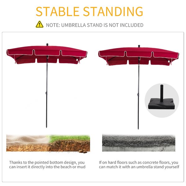 Outsunny Rectangular Patio Parasol: Red Aluminium Sun Umbrella with Tilt Function, 2M x 1.25M Shade Canopy Aosom UK