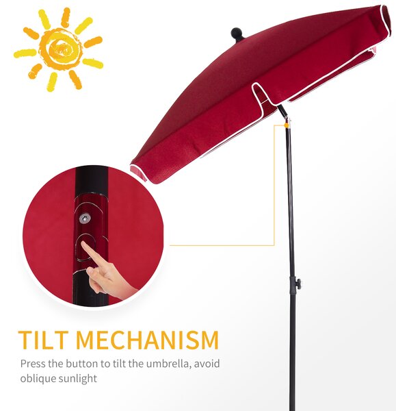Outsunny Rectangular Patio Parasol: Red Aluminium Sun Umbrella with Tilt Function, 2M x 1.25M Shade Canopy Aosom UK