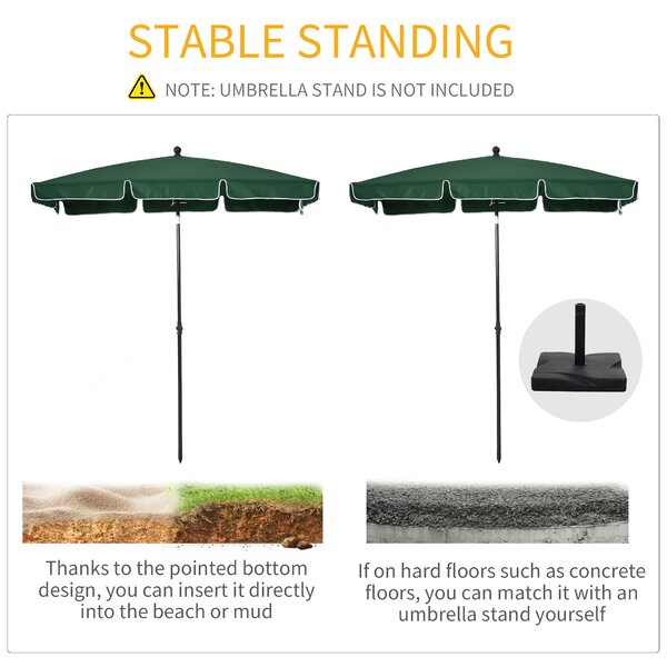 Outsunny Aluminous Rectangular Parasol: Tilting Patio Sunshade, 2M x 1.25M, Verdant Green