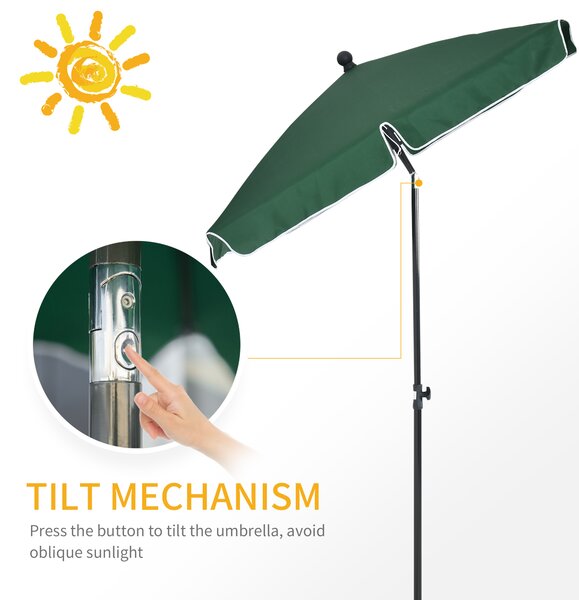 Outsunny Aluminous Rectangular Parasol: Tilting Patio Sunshade, 2M x 1.25M, Verdant Green