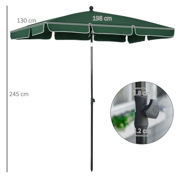 Outsunny Aluminous Rectangular Parasol: Tilting Patio Sunshade, 2M x 1.25M, Verdant Green