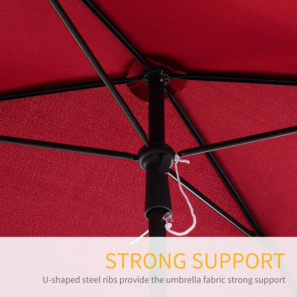 Outsunny Rectangular Patio Parasol: Red Aluminium Sun Umbrella with Tilt Function, 2M x 1.25M Shade Canopy Aosom UK