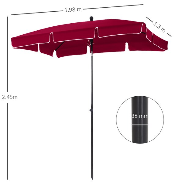 Outsunny Rectangular Patio Parasol: Red Aluminium Sun Umbrella with Tilt Function, 2M x 1.25M Shade Canopy Aosom UK