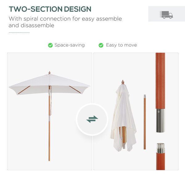 Outsunny Waterproof Garden Parasol, 2m x 1.5m, Fir Wooden Pole, 6 Ribs, Tilt Mechanism, Sunshade Canopy, Cream White Aosom UK