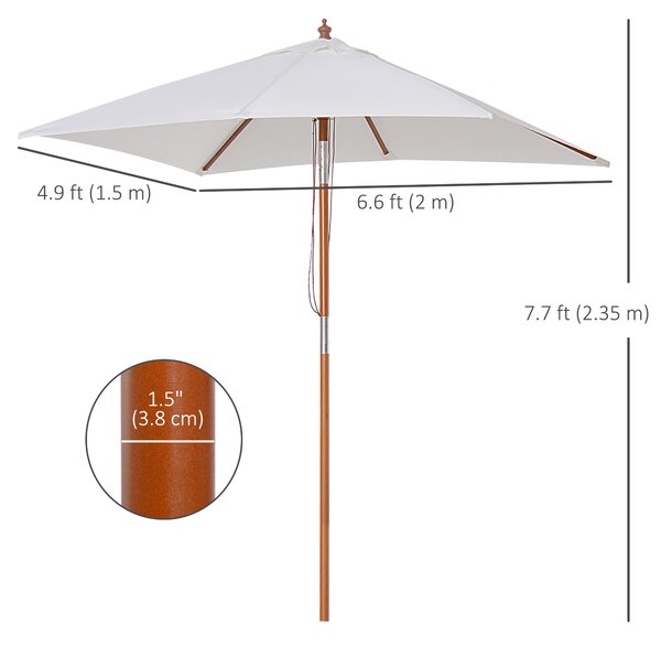 Outsunny Waterproof Garden Parasol, 2m x 1.5m, Fir Wooden Pole, 6 Ribs, Tilt Mechanism, Sunshade Canopy, Cream White Aosom UK