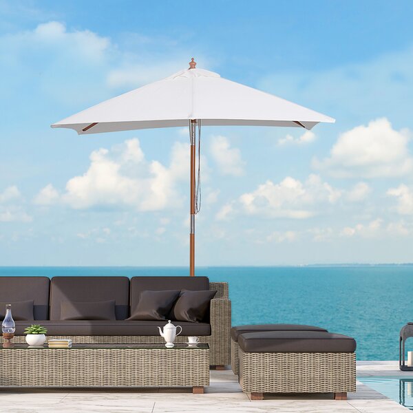 Outsunny Waterproof Garden Parasol, 2m x 1.5m, Fir Wooden Pole, 6 Ribs, Tilt Mechanism, Sunshade Canopy, Cream White Aosom UK