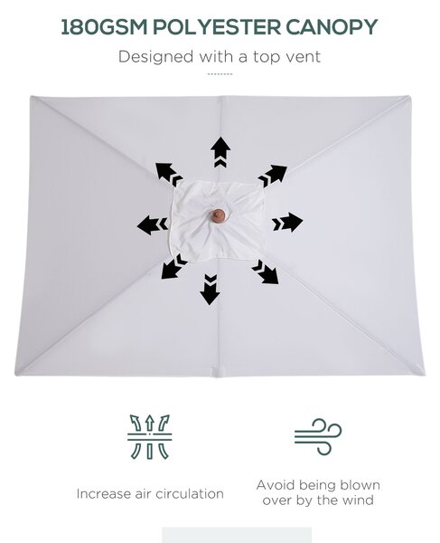 Outsunny Waterproof Garden Parasol, 2m x 1.5m, Fir Wooden Pole, 6 Ribs, Tilt Mechanism, Sunshade Canopy, Cream White Aosom UK